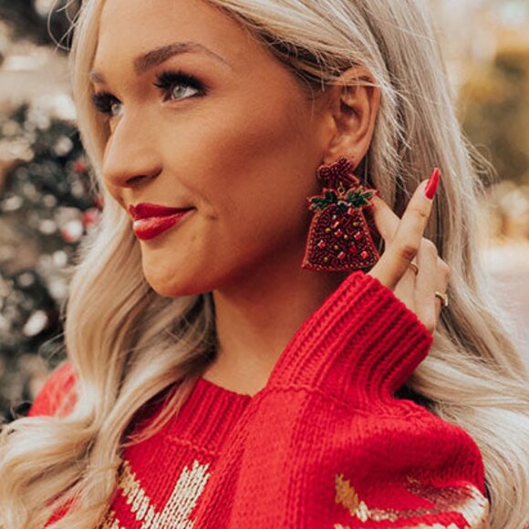 Jingle Bells Crystal & Seed Beaded Christmas Statement Earrings NEW - Picture 3 of 6